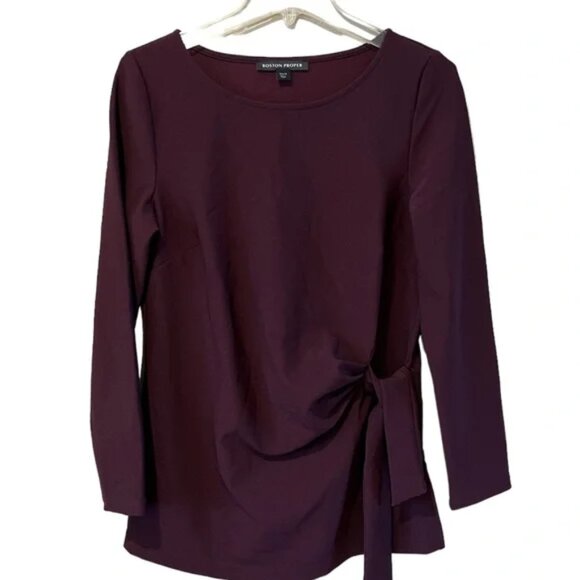 Boston Proper side tie blouse long sleeves dark purple size medium - Picture 1 of 9